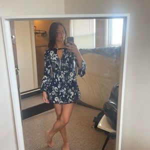 Navy Foral Long Sleeve Dress